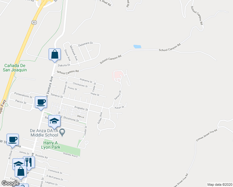 map of restaurants, bars, coffee shops, grocery stores, and more near 800 Seneca Street in Ventura