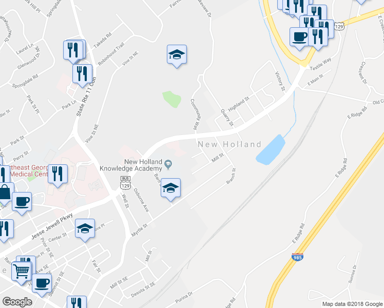 map of restaurants, bars, coffee shops, grocery stores, and more near 8 Stone Street in Gainesville