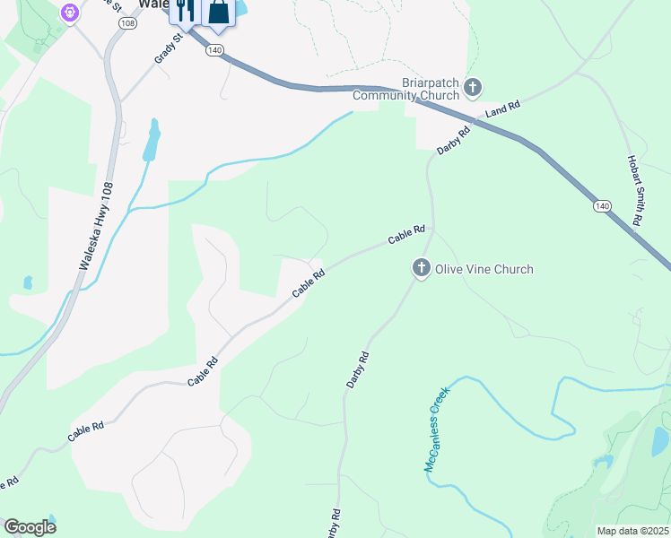 map of restaurants, bars, coffee shops, grocery stores, and more near 1006 Cable Road in Waleska