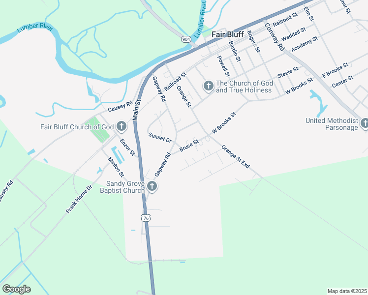 map of restaurants, bars, coffee shops, grocery stores, and more near 128 Bruce Street in Fair Bluff