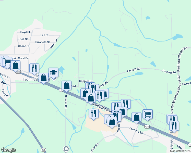 map of restaurants, bars, coffee shops, grocery stores, and more near 100 Judy Smith Dr in Guntersville