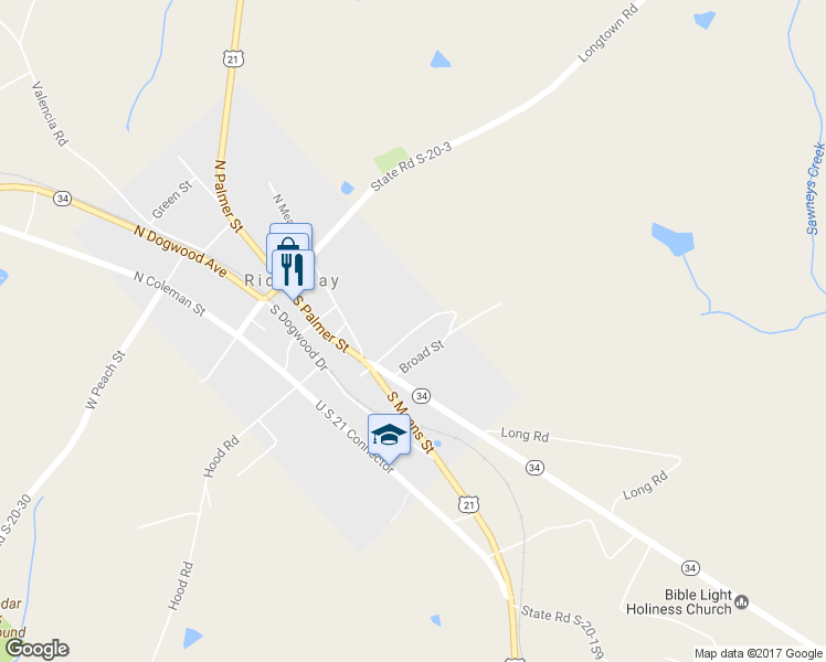 map of restaurants, bars, coffee shops, grocery stores, and more near 275 East Broad Street in Ridgeway