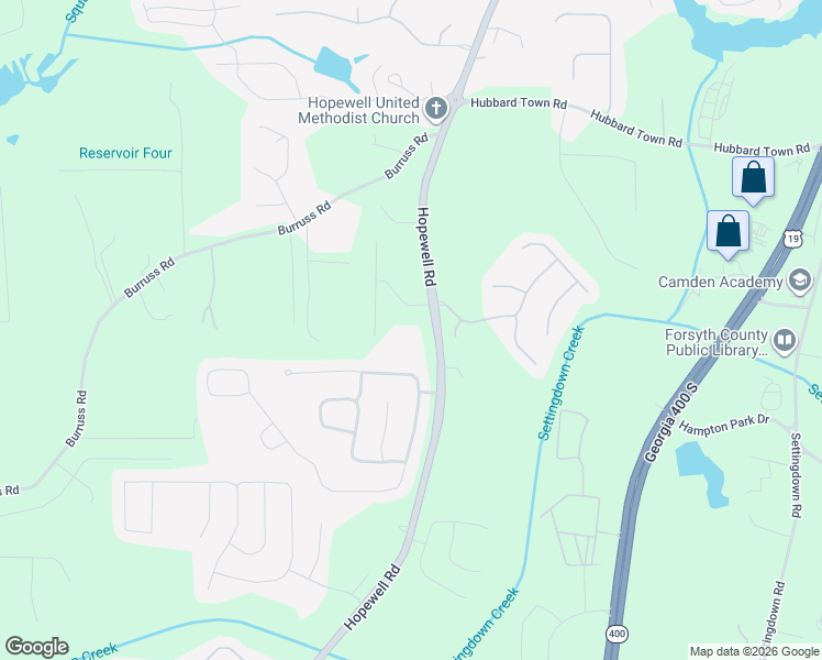 map of restaurants, bars, coffee shops, grocery stores, and more near 5135 Hopewell Road in Cumming
