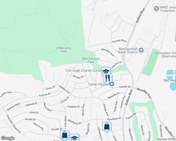map of restaurants, bars, coffee shops, grocery stores, and more near 13017 Barto Drive in Los Angeles