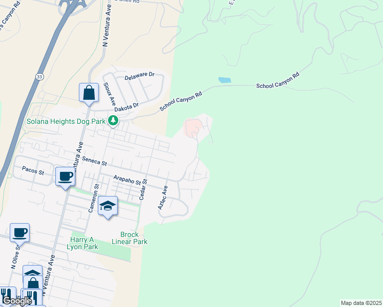 map of restaurants, bars, coffee shops, grocery stores, and more near 771 Seneca Street in Ventura