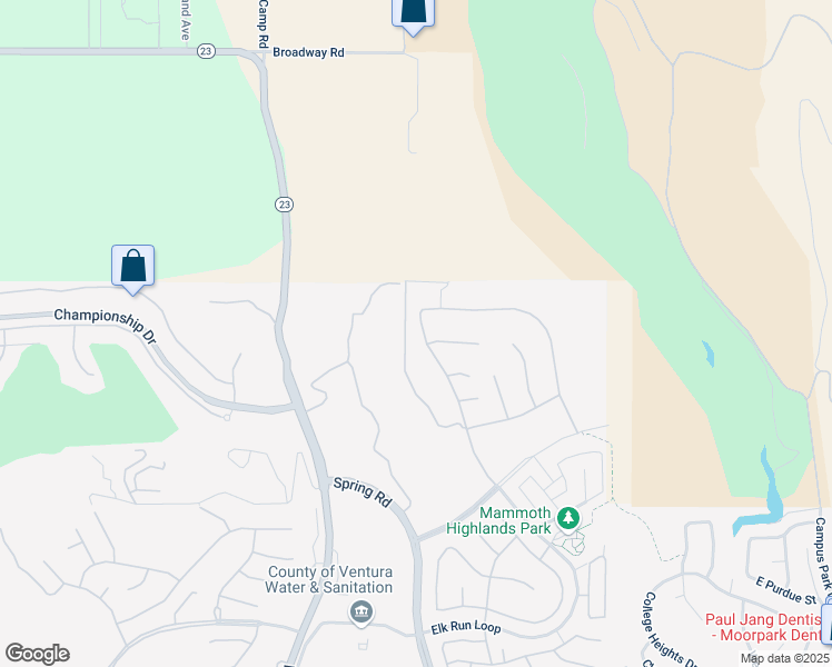 map of restaurants, bars, coffee shops, grocery stores, and more near 7375 Elk Run Way in Moorpark