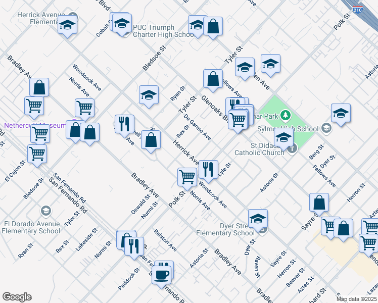map of restaurants, bars, coffee shops, grocery stores, and more near 14746 Lakeside Street in Los Angeles