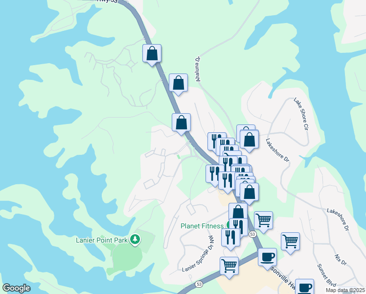 map of restaurants, bars, coffee shops, grocery stores, and more near 104 Carrington Park Drive in Gainesville