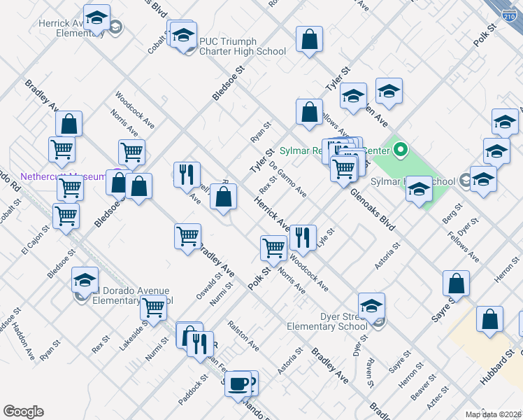 map of restaurants, bars, coffee shops, grocery stores, and more near 13009 Herrick Avenue in Los Angeles