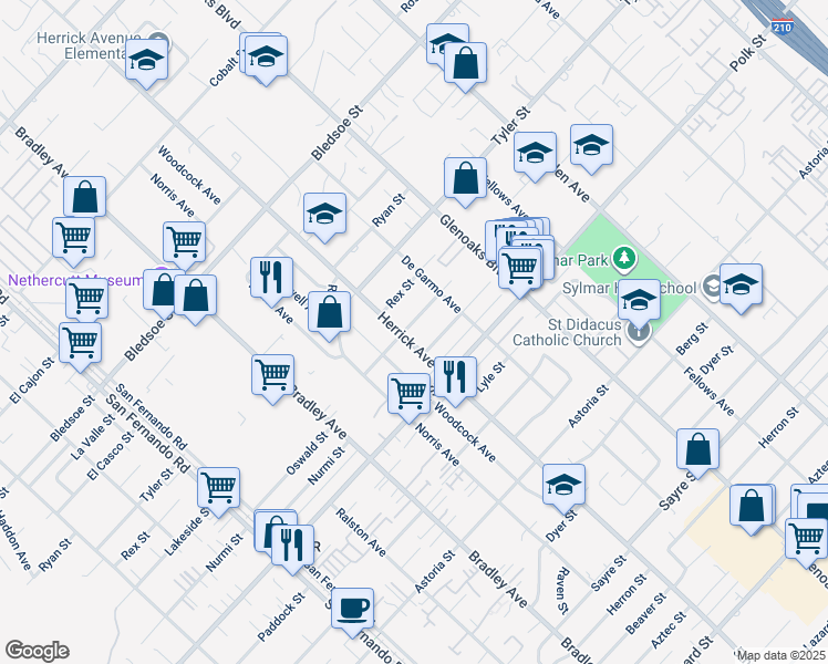 map of restaurants, bars, coffee shops, grocery stores, and more near 14752 Lakeside Street in Los Angeles