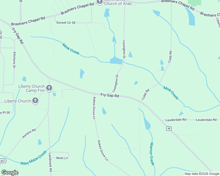 map of restaurants, bars, coffee shops, grocery stores, and more near 572 Lexington Drive in Arab
