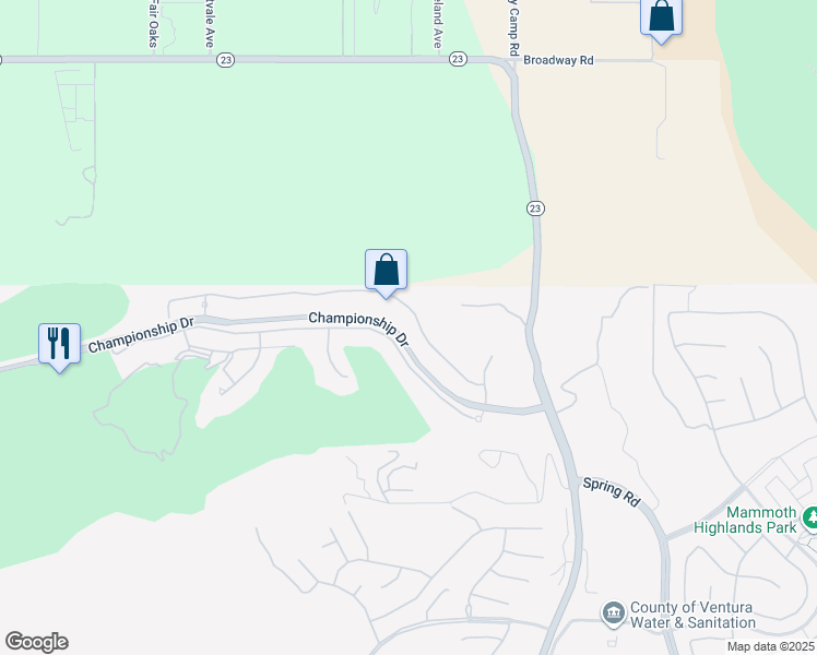 map of restaurants, bars, coffee shops, grocery stores, and more near 12364 Palmer Drive in Moorpark
