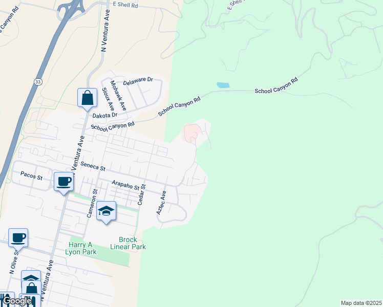 map of restaurants, bars, coffee shops, grocery stores, and more near 771 Seneca Street in Ventura