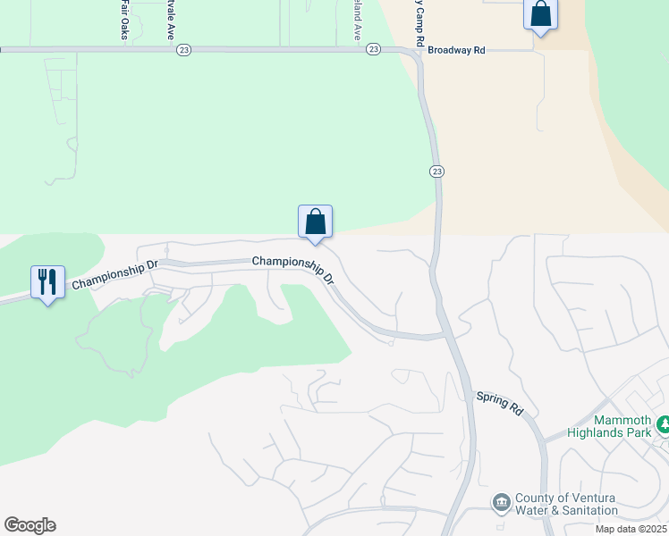 map of restaurants, bars, coffee shops, grocery stores, and more near 12364 Palmer Drive in Moorpark
