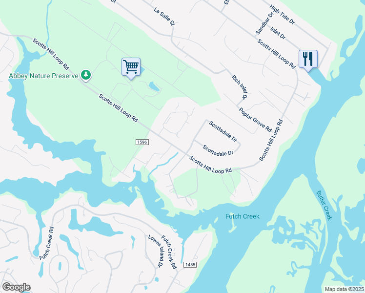 map of restaurants, bars, coffee shops, grocery stores, and more near 1625 Scotts Hill Loop Road in Wilmington
