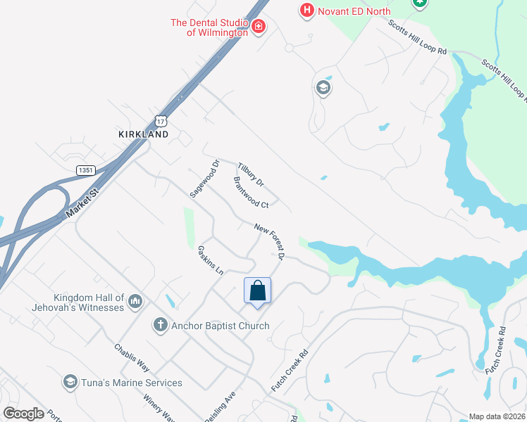 map of restaurants, bars, coffee shops, grocery stores, and more near 8819 Brantwood Court in Wilmington