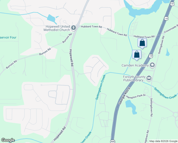 map of restaurants, bars, coffee shops, grocery stores, and more near 5385 Glenn Ivey Drive in Cumming