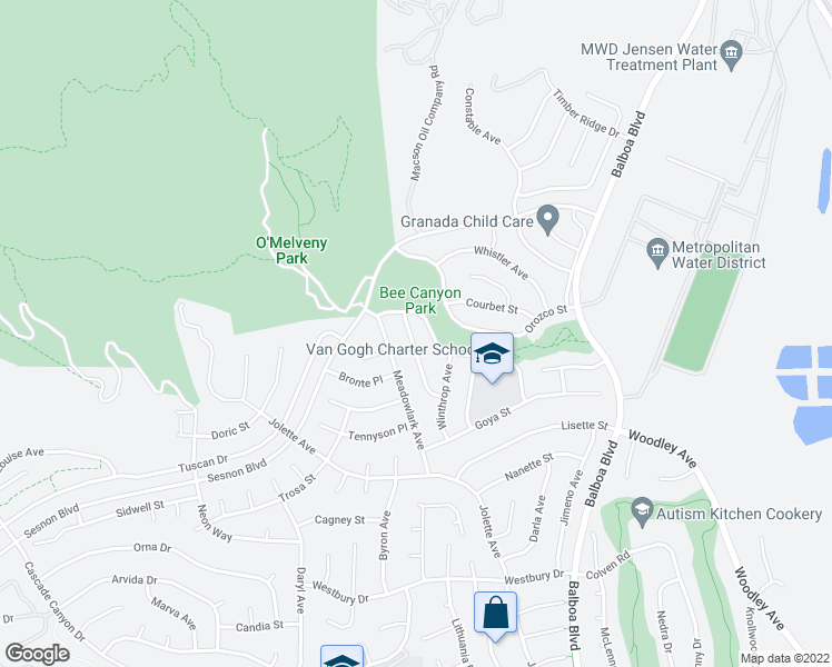 map of restaurants, bars, coffee shops, grocery stores, and more near 13032 Barto Drive in Los Angeles