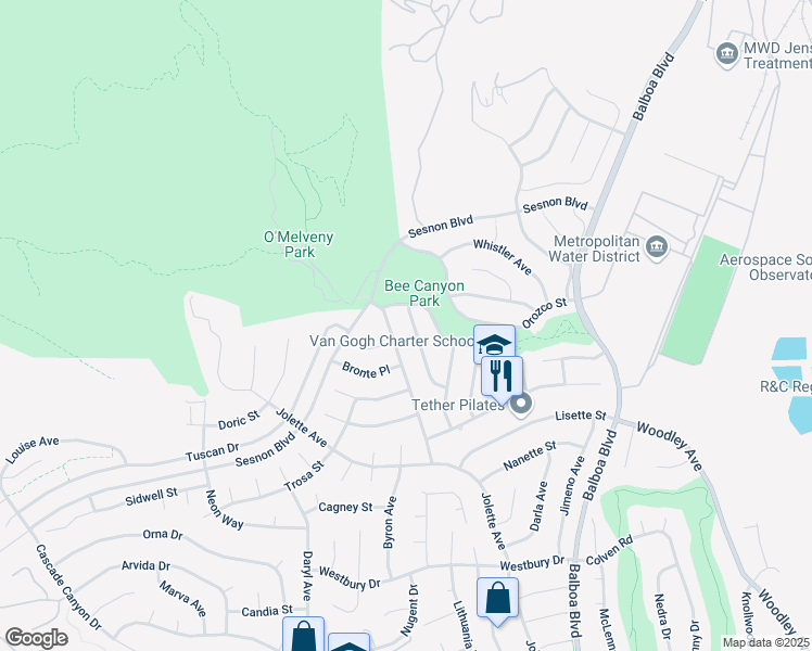 map of restaurants, bars, coffee shops, grocery stores, and more near 13032 Barto Drive in Los Angeles