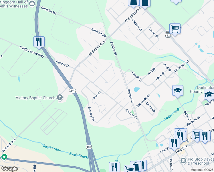 map of restaurants, bars, coffee shops, grocery stores, and more near 532 Mallard Duck Dr in Darlington