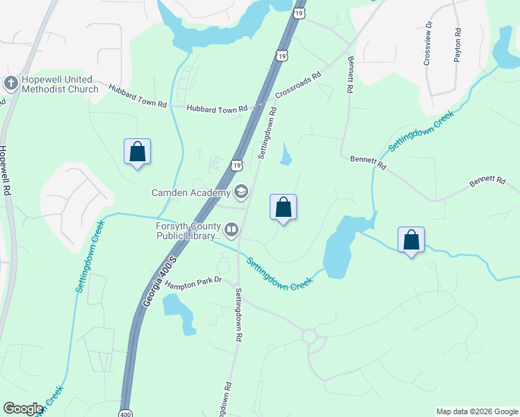 map of restaurants, bars, coffee shops, grocery stores, and more near 5419 Settingdown Road in Cumming