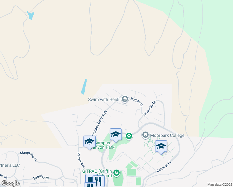 map of restaurants, bars, coffee shops, grocery stores, and more near 15464 Borges Drive in Moorpark