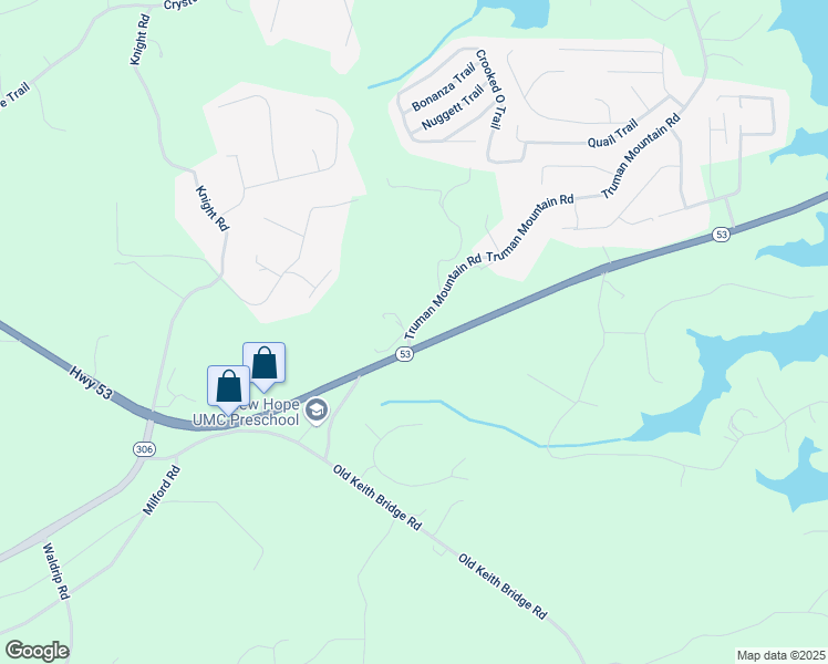 map of restaurants, bars, coffee shops, grocery stores, and more near Truman Mountain Road in Forsyth County