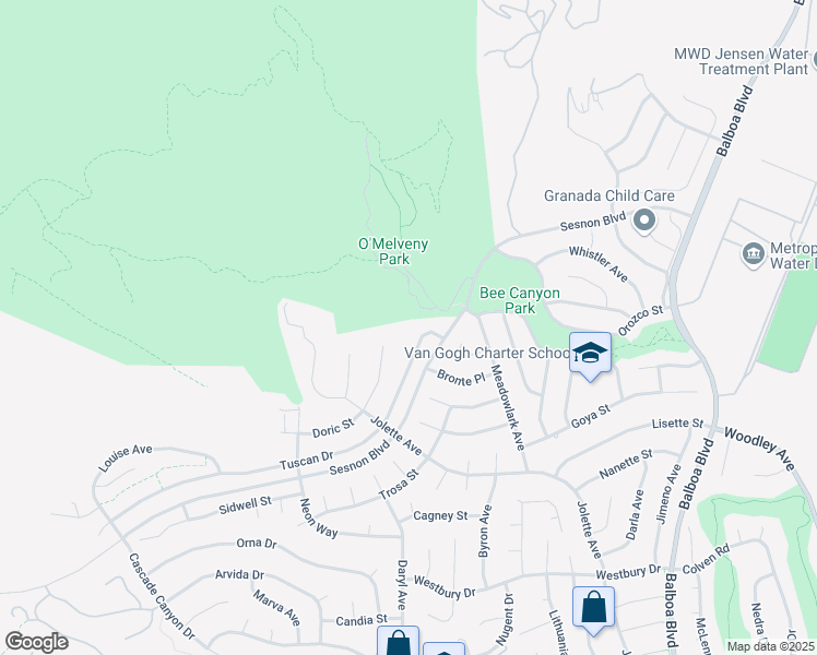 map of restaurants, bars, coffee shops, grocery stores, and more near 17417 Tuscan Drive in Los Angeles