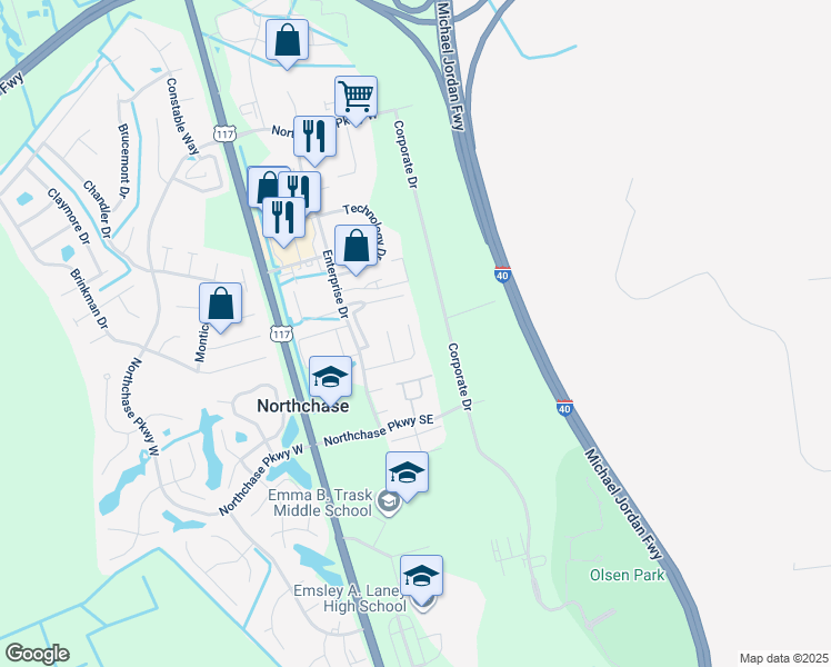 map of restaurants, bars, coffee shops, grocery stores, and more near 2507 Legend Drive in Wilmington