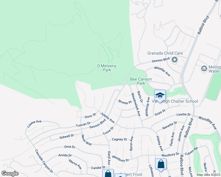 map of restaurants, bars, coffee shops, grocery stores, and more near 17417 Tuscan Drive in Los Angeles