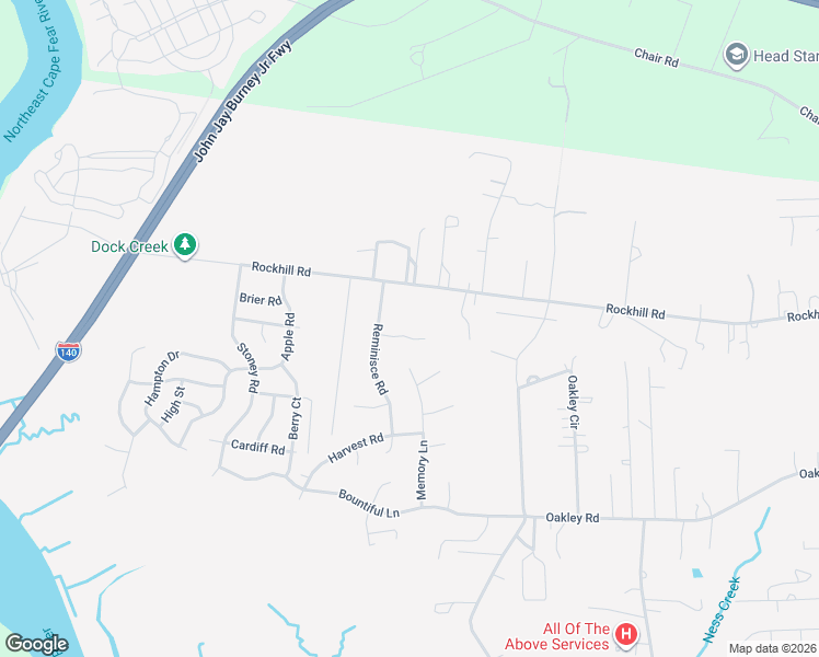 map of restaurants, bars, coffee shops, grocery stores, and more near 1718 Rockhill Road in Castle Hayne