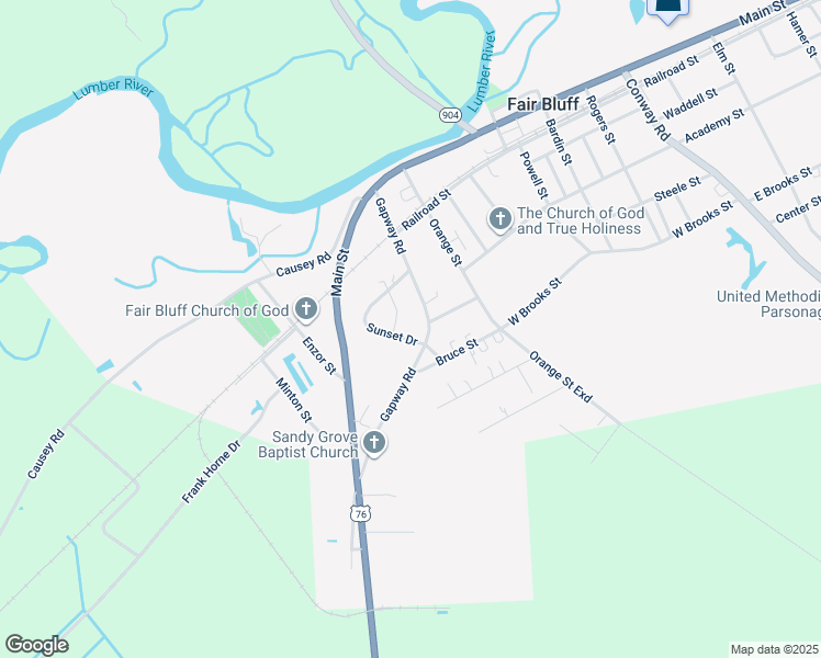 map of restaurants, bars, coffee shops, grocery stores, and more near 67 Lakeside Drive in Fair Bluff