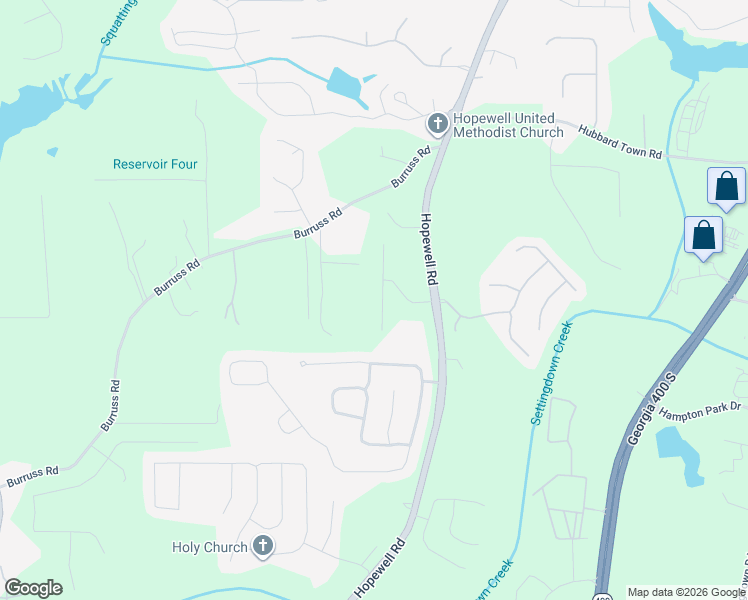 map of restaurants, bars, coffee shops, grocery stores, and more near 5660 Burruss Road in Cumming