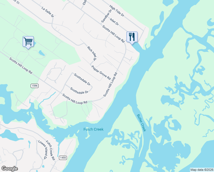 map of restaurants, bars, coffee shops, grocery stores, and more near 2111 Scotts Hill Loop Road in Wilmington