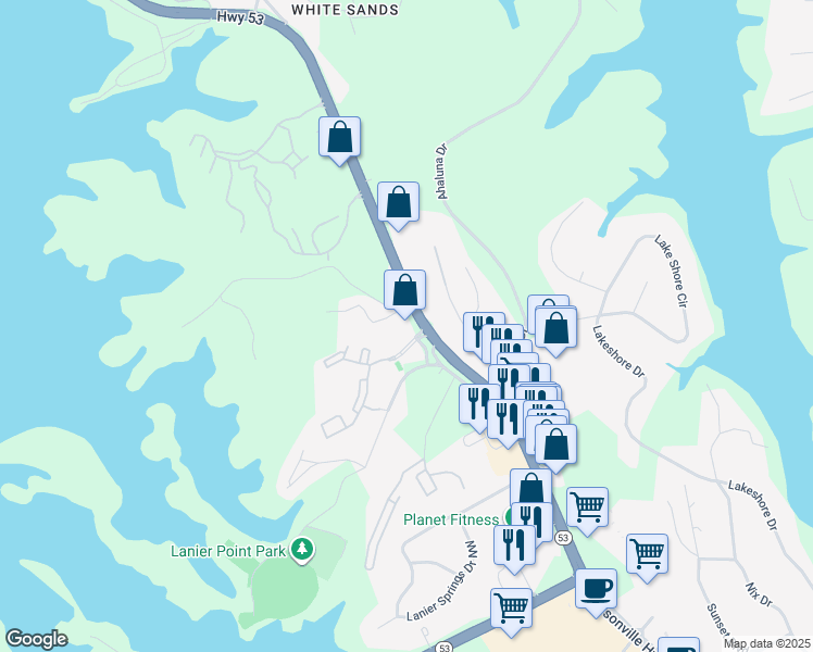 map of restaurants, bars, coffee shops, grocery stores, and more near 104 Carrington Park Drive in Gainesville