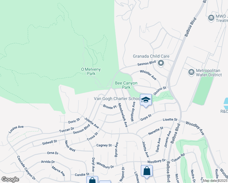 map of restaurants, bars, coffee shops, grocery stores, and more near 13075 Meadowlark Avenue in Los Angeles