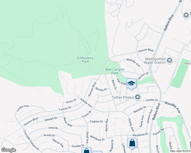 map of restaurants, bars, coffee shops, grocery stores, and more near 17418 Tuscan Drive in Los Angeles