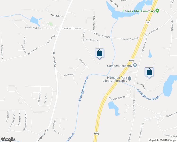 map of restaurants, bars, coffee shops, grocery stores, and more near 5730 Hedge Brook Drive in Cumming