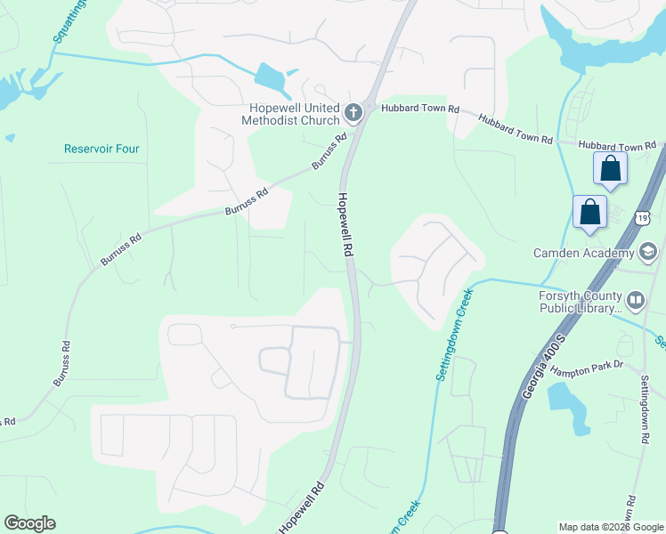 map of restaurants, bars, coffee shops, grocery stores, and more near 5135 Hopewell Road in Cumming