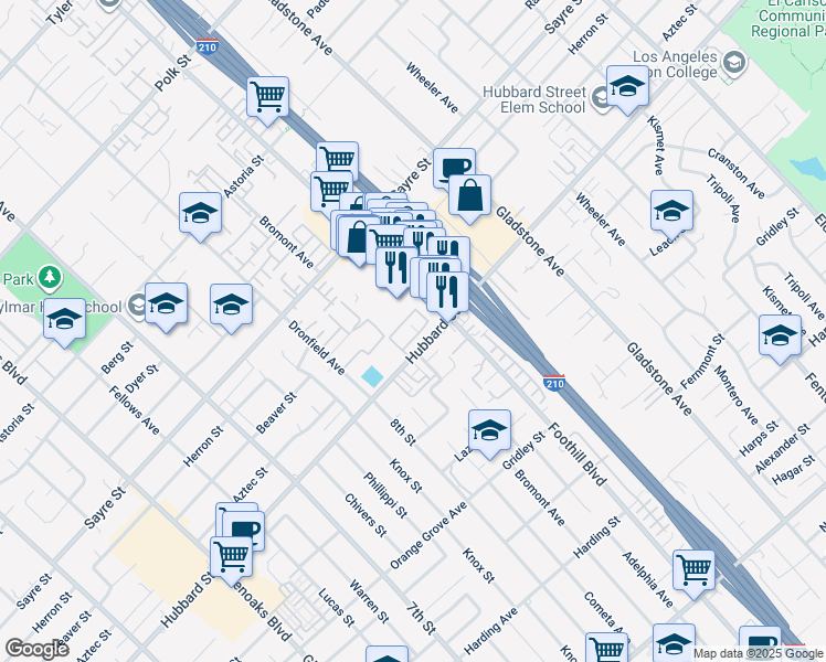 map of restaurants, bars, coffee shops, grocery stores, and more near 13701 Hubbard Street in Los Angeles