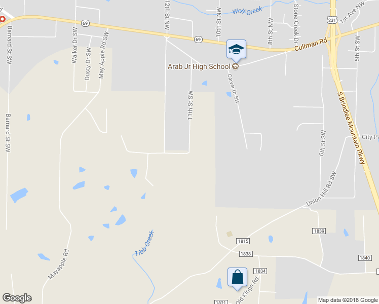 map of restaurants, bars, coffee shops, grocery stores, and more near 498 11th Street Southwest in Arab