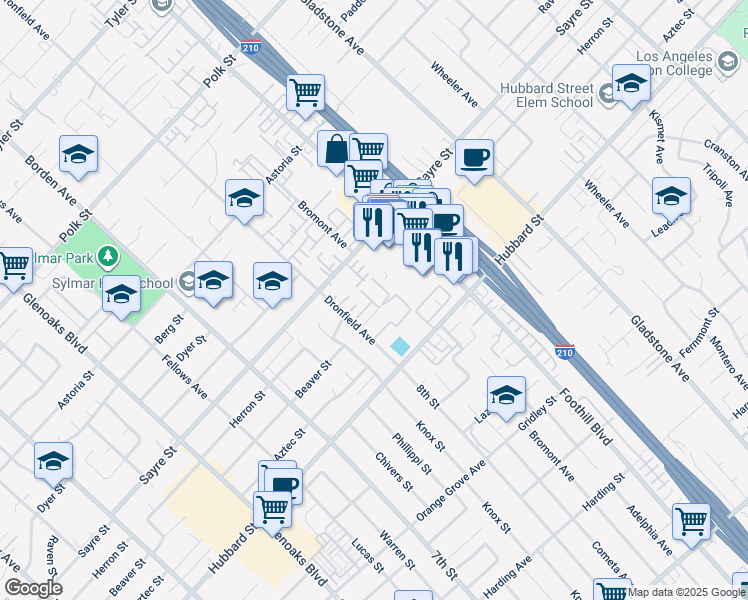 map of restaurants, bars, coffee shops, grocery stores, and more near 13825 Beaver Street in Los Angeles