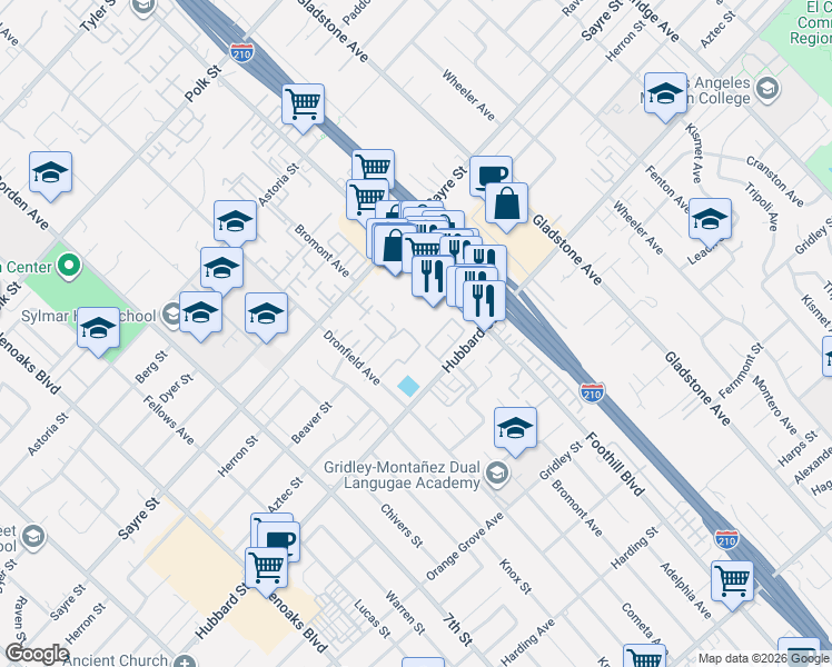map of restaurants, bars, coffee shops, grocery stores, and more near 13751 Hubbard Street in Los Angeles