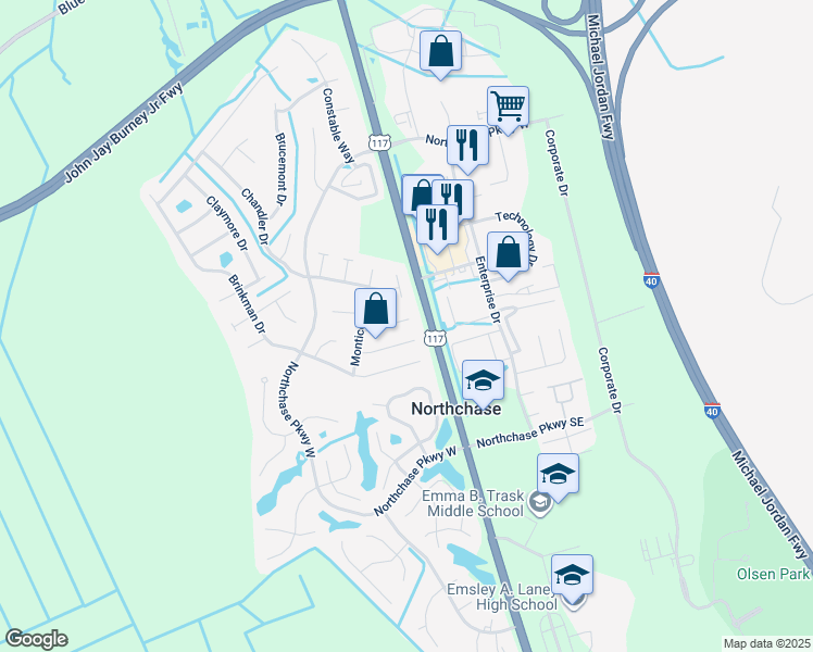 map of restaurants, bars, coffee shops, grocery stores, and more near 4412 Southfield Court in Wilmington