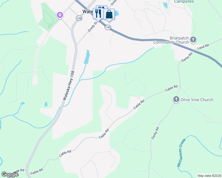 map of restaurants, bars, coffee shops, grocery stores, and more near 218 Paul Cagle Drive in Waleska