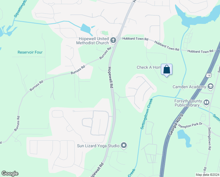 map of restaurants, bars, coffee shops, grocery stores, and more near 5220 Hopewell Road in Cumming