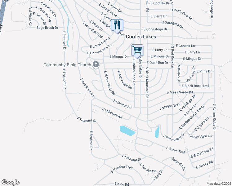 map of restaurants, bars, coffee shops, grocery stores, and more near 20199 East Cedar Canyon Drive in Mayer