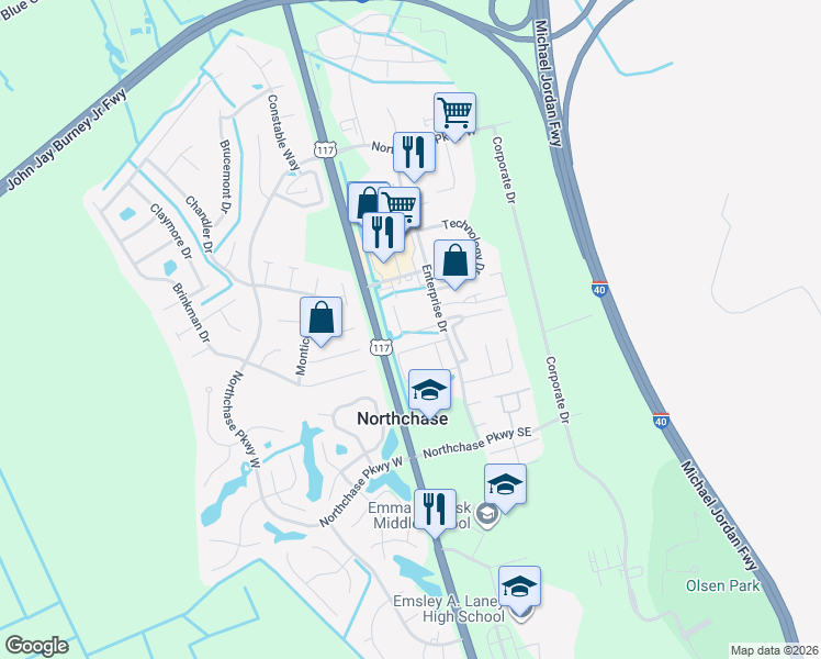 map of restaurants, bars, coffee shops, grocery stores, and more near 2708 Trademark Dr in Wilmington