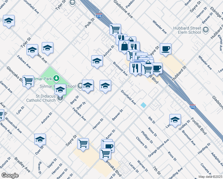map of restaurants, bars, coffee shops, grocery stores, and more near 13986 Raven Street in Los Angeles