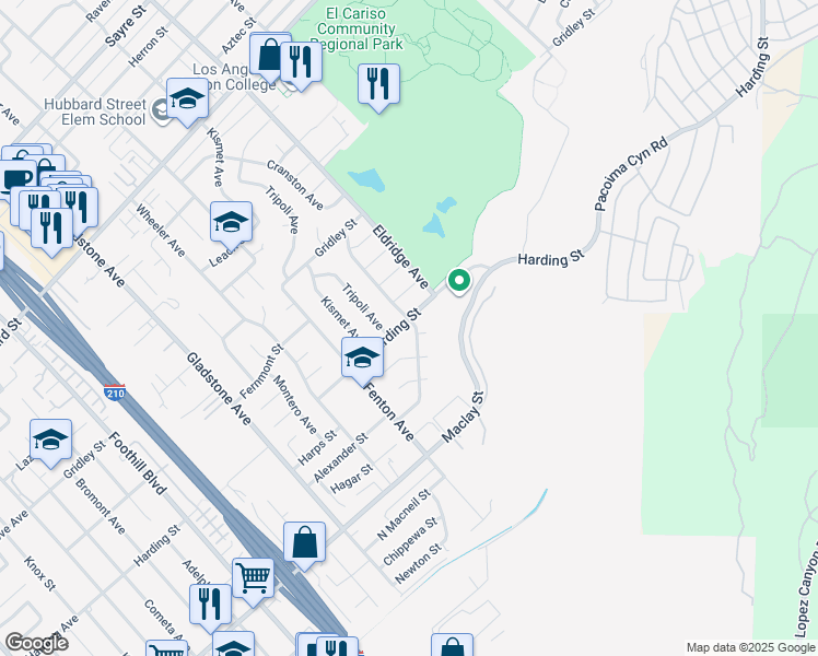 map of restaurants, bars, coffee shops, grocery stores, and more near 12940 Harding Street in Los Angeles